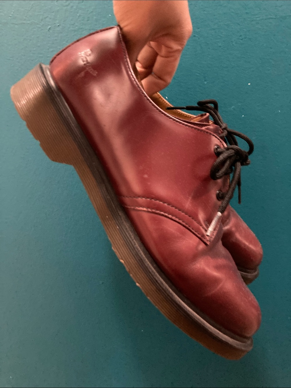 Dr. Martens Burgundy 3-Eye Derby Shoes - Picture 2 of 7